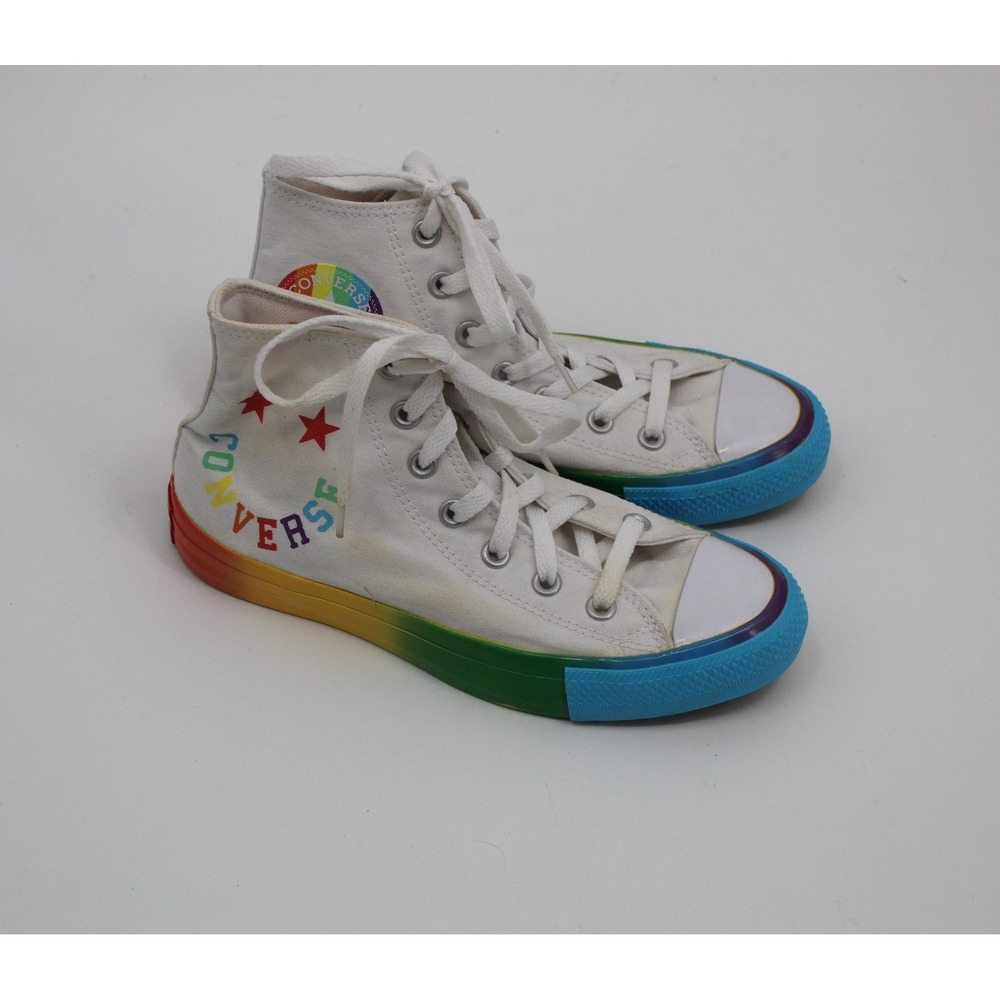 Converse Chuck Taylor All Star White Rainbow High Top Sneakers Womens Sz 7